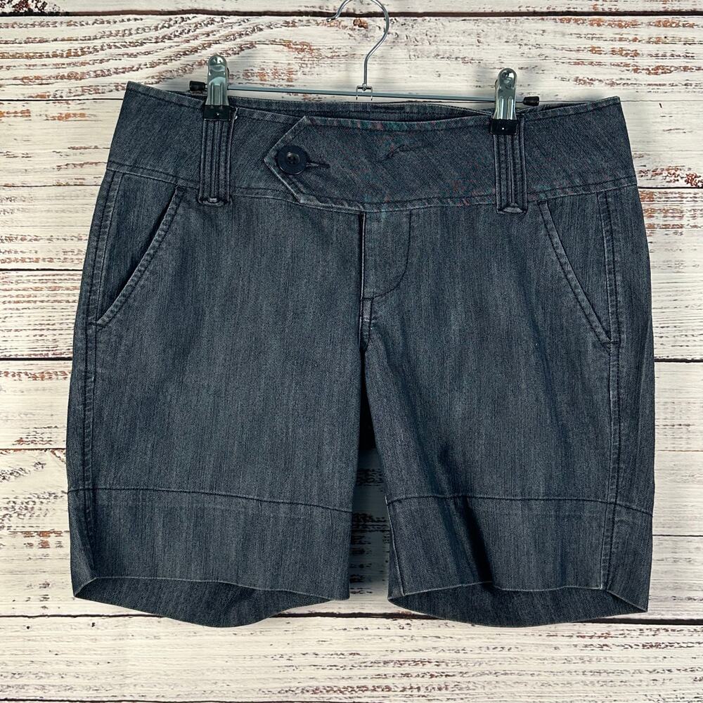Womens Y2K Celebrity Pink Dark Blue Denim Trouser Shorts Flap Low Rise 7" Size 9